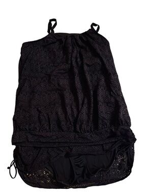 Swim by Cacique Black Tankini Set Adjustable Side Ruched Swim Top & Bottom